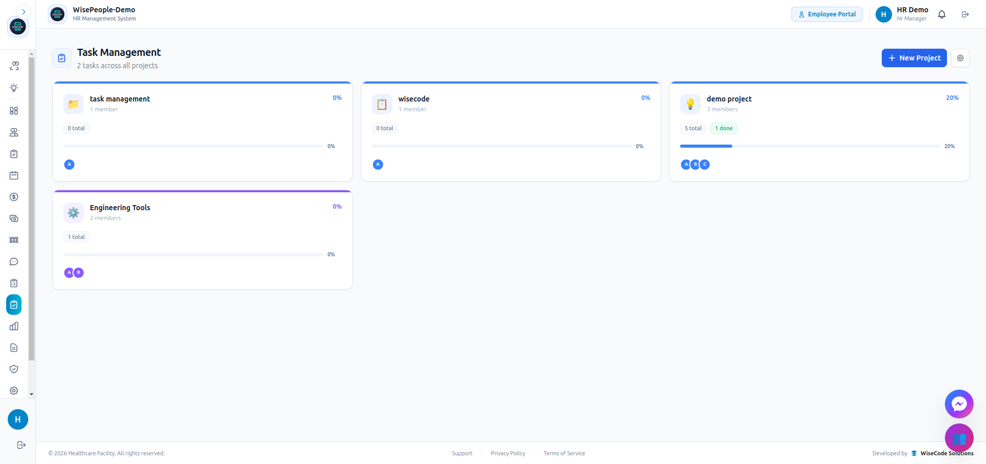 WiseTask project management dashboard